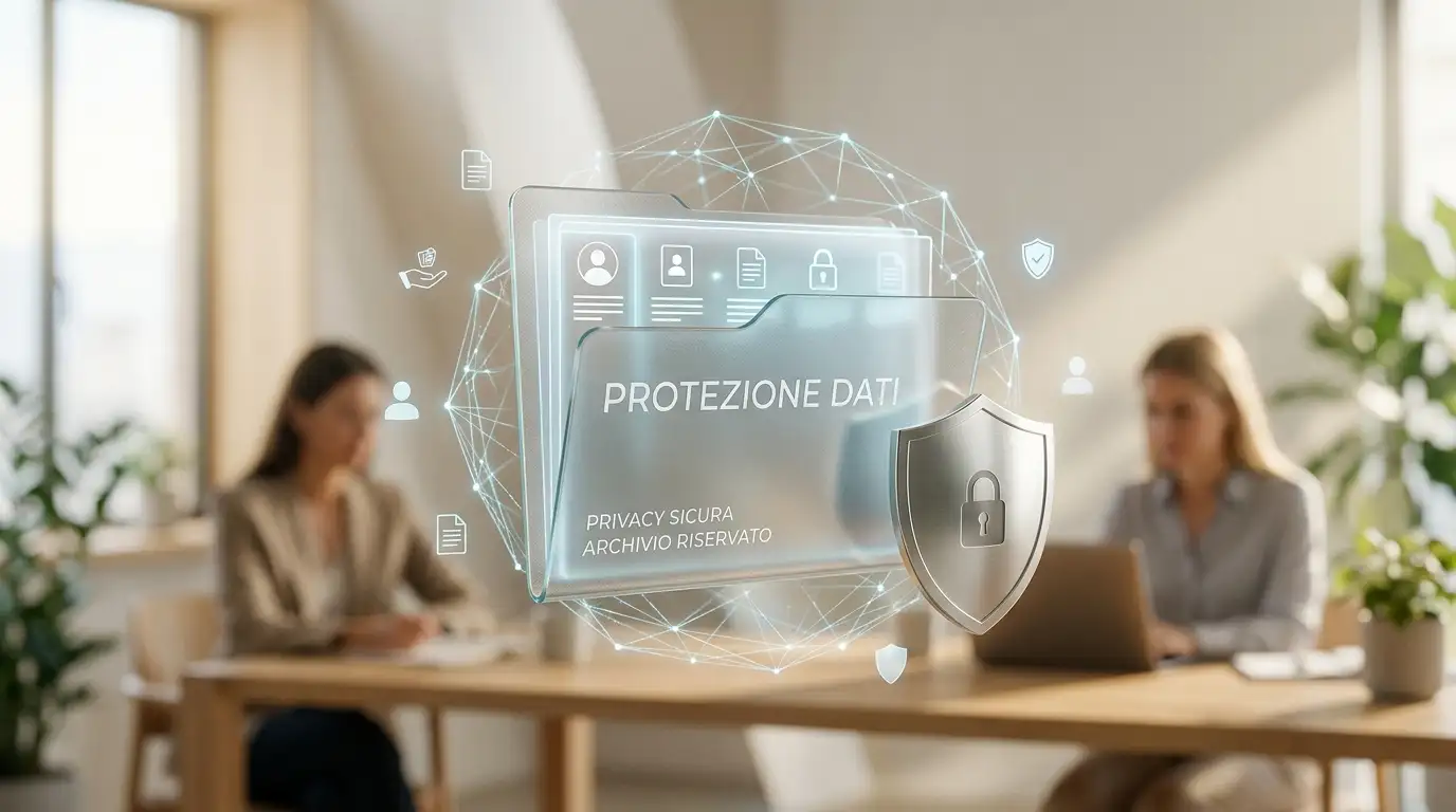 Cartella digitale protetta con documenti personali e simbolo di sicurezza